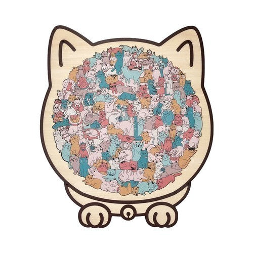 135-Piece Morandi-Colored Cat Shaped Wooden Jigsaw Puzzle, Cats Shaped Puzzles