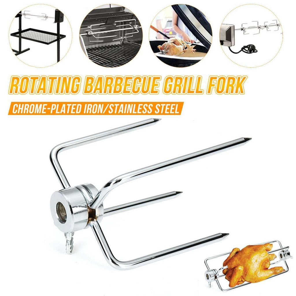 2pcs Stainless Steel Rotisserie BBQ Spit Fork Charcoal Grill Barbecue Tool