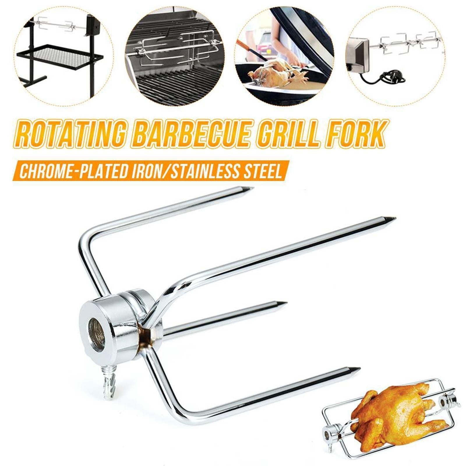 2pcs Stainless Steel Rotisserie BBQ Spit Fork Charcoal Grill Barbecue Tool