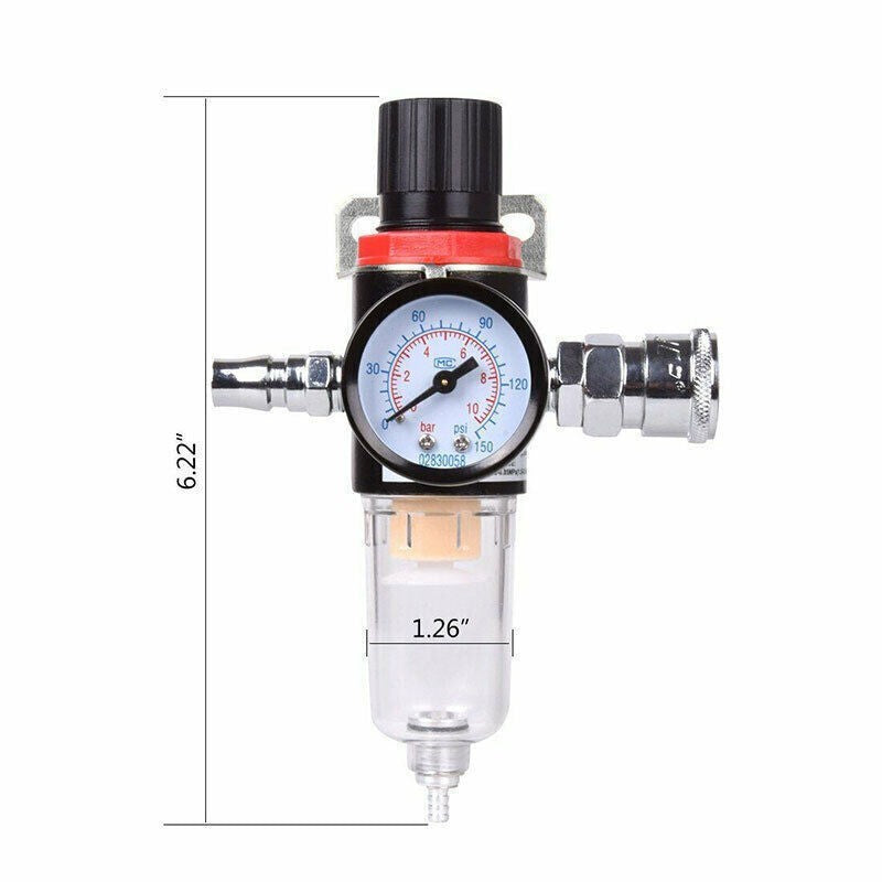 Spray Gun In-Line Water Trap Filter Tool Air Pressure Regulator Gauge 1/4" BSP