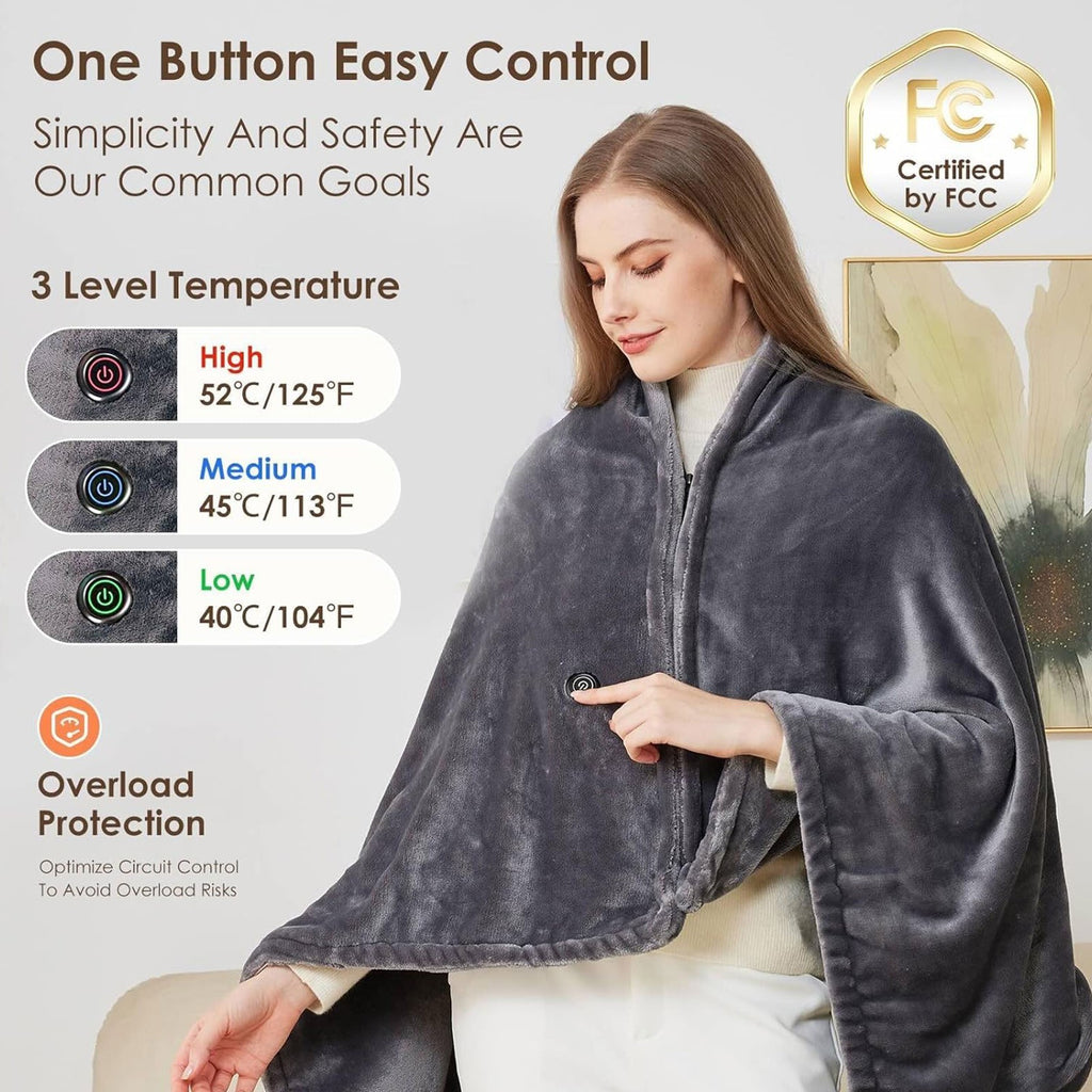 Electric Heated Shawl Blanket USB Wearable for Winter Warm 3 Temperature Levels