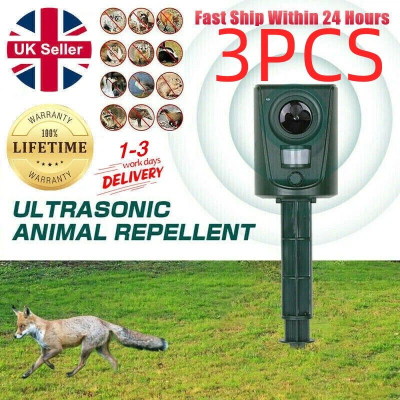 3x Battery Ultrasonic Garden Deterrent Repeller Animal Bird Cat Scarer Pest Dog