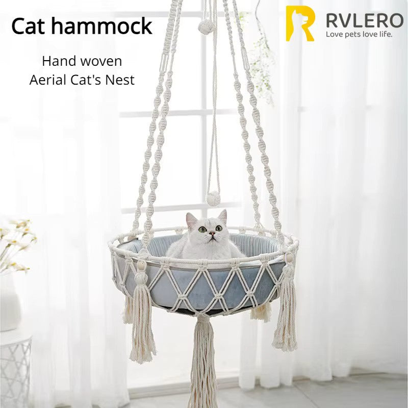 Winter Pet Hammock Cat Swing Hand Woven Cotton Rope Cats Hanging Basket  Kitten