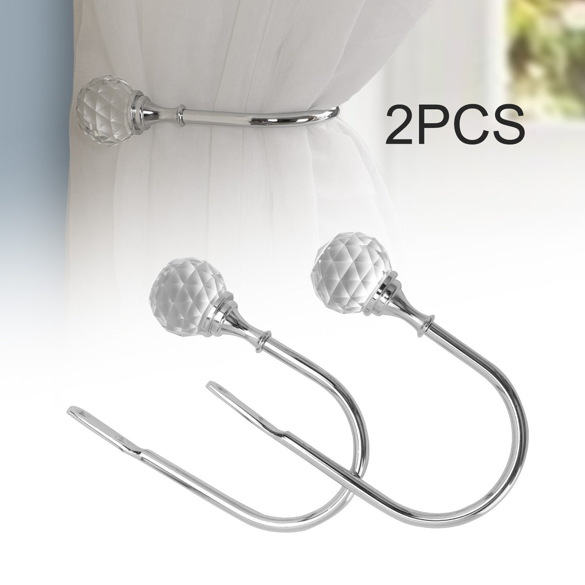 2PC/Set Silver Metal Crystal Curtain Holdback Wall Tie Backs Hooks Hanger Holder
