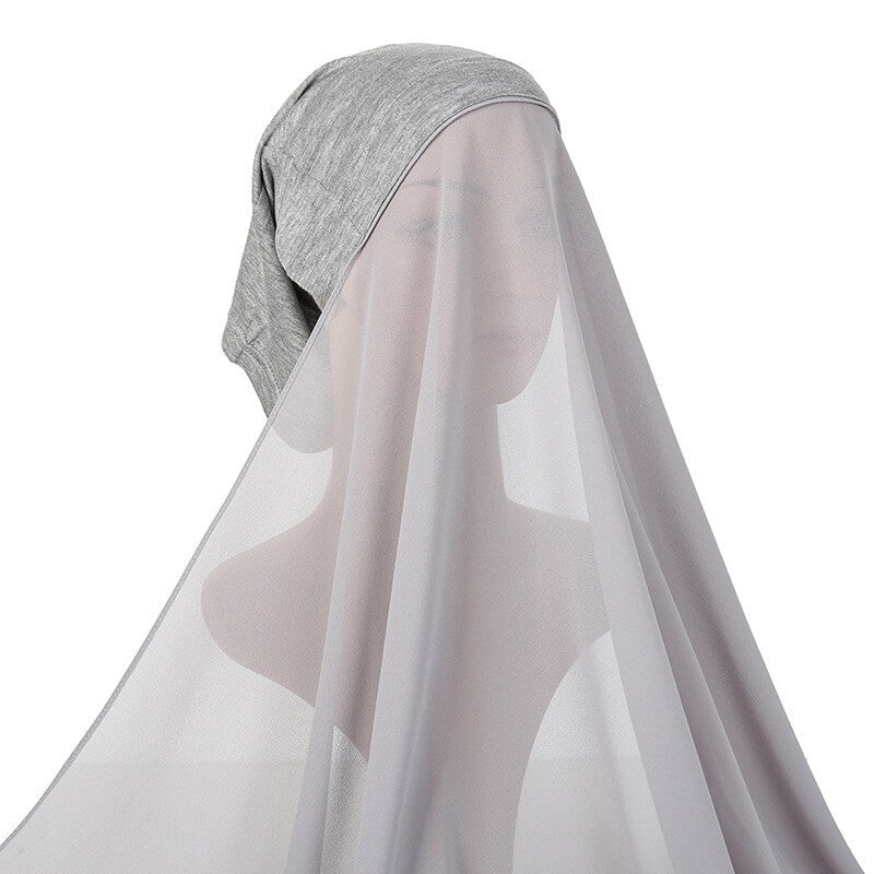 Hijab with Cap Women Chiffon Hijab Modal Cotton Caps Solid Chiffon Shawl Turban