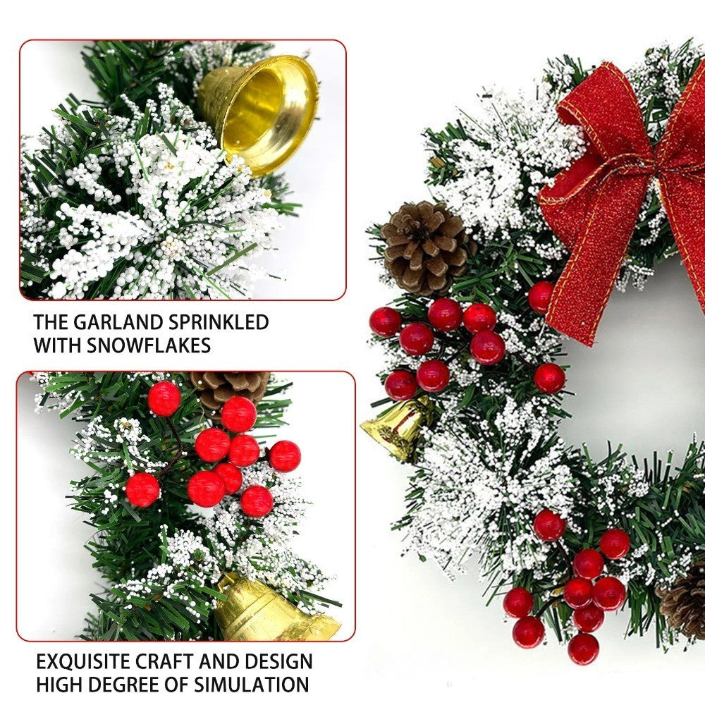 20/30/40cm Christmas Wreath W/ Bow Front Door Wreath Garland Xmas Hanging Decor
