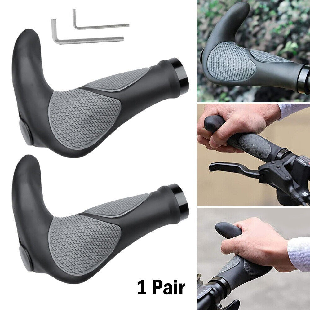 2PCS Ergonomic Rubber Bar End Handlebar Grips Cycling Bicycle MTB Mountain Bike