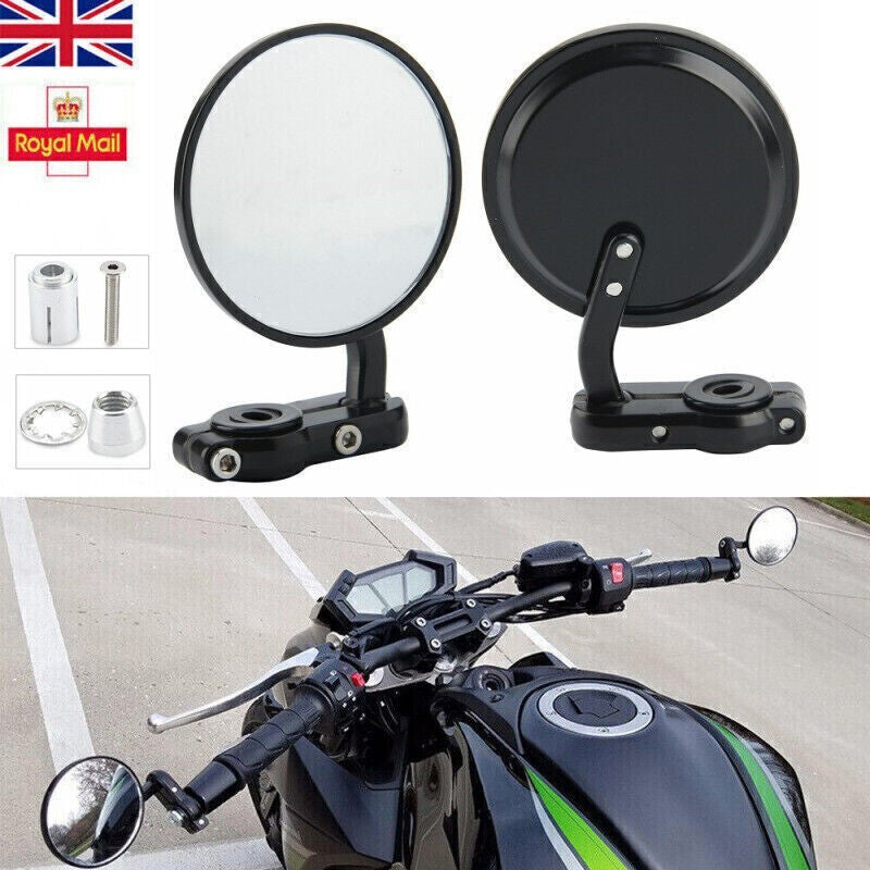 7/8" Universal Motorcycle Motorbike Handle Bar End Rearview Mirrors Round UK