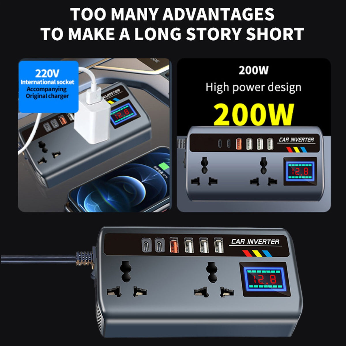 12V/24V to 220V Car Power Inverter Vehicle Socket Converter Plug