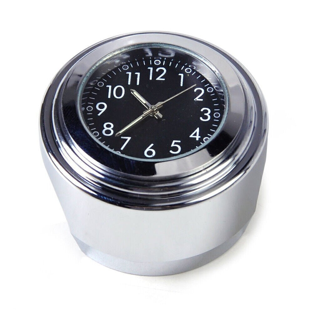 2x Handlebar Clock Chrome Motorcycle Bike Waterproof Dial Glow Watch Thermometer