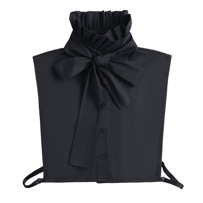 Detachable Faux Collar with Elegant Bows Tie Ruffle Half Shirt for Party Dresses