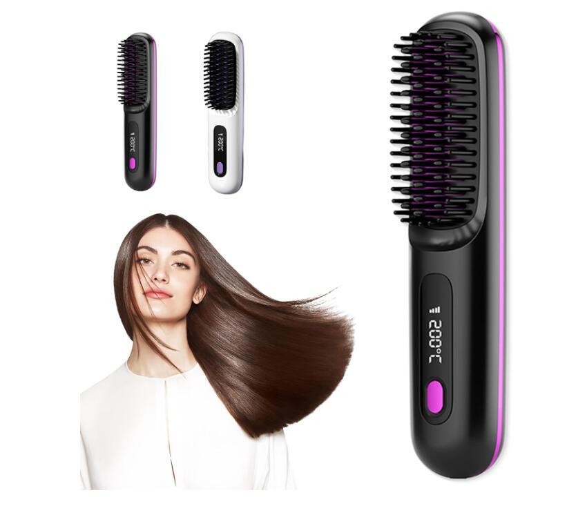 Mini Cordless Straightening Brush, Rechargeable Portable Hair Styling Tool