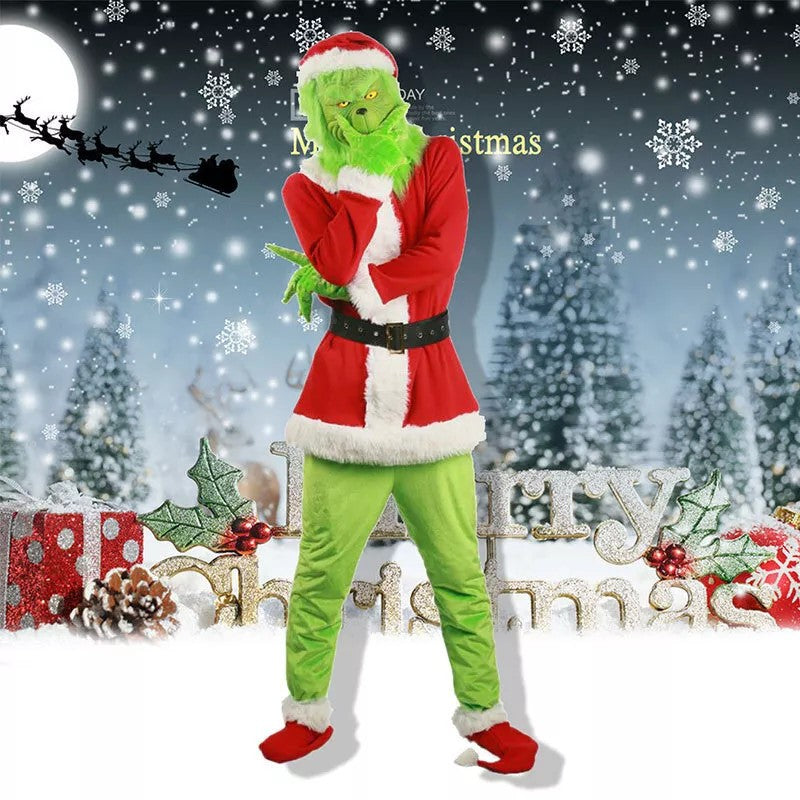 New Mens Grinch Christmas Costume Adult Xmas Fancy Dress Cosplay Outfit Set UK