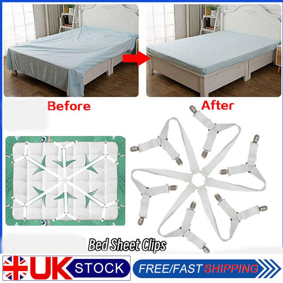 Bed Mattress Sheet Clips Holders Fasteners Grippers Straps Suspender Fitted NEW