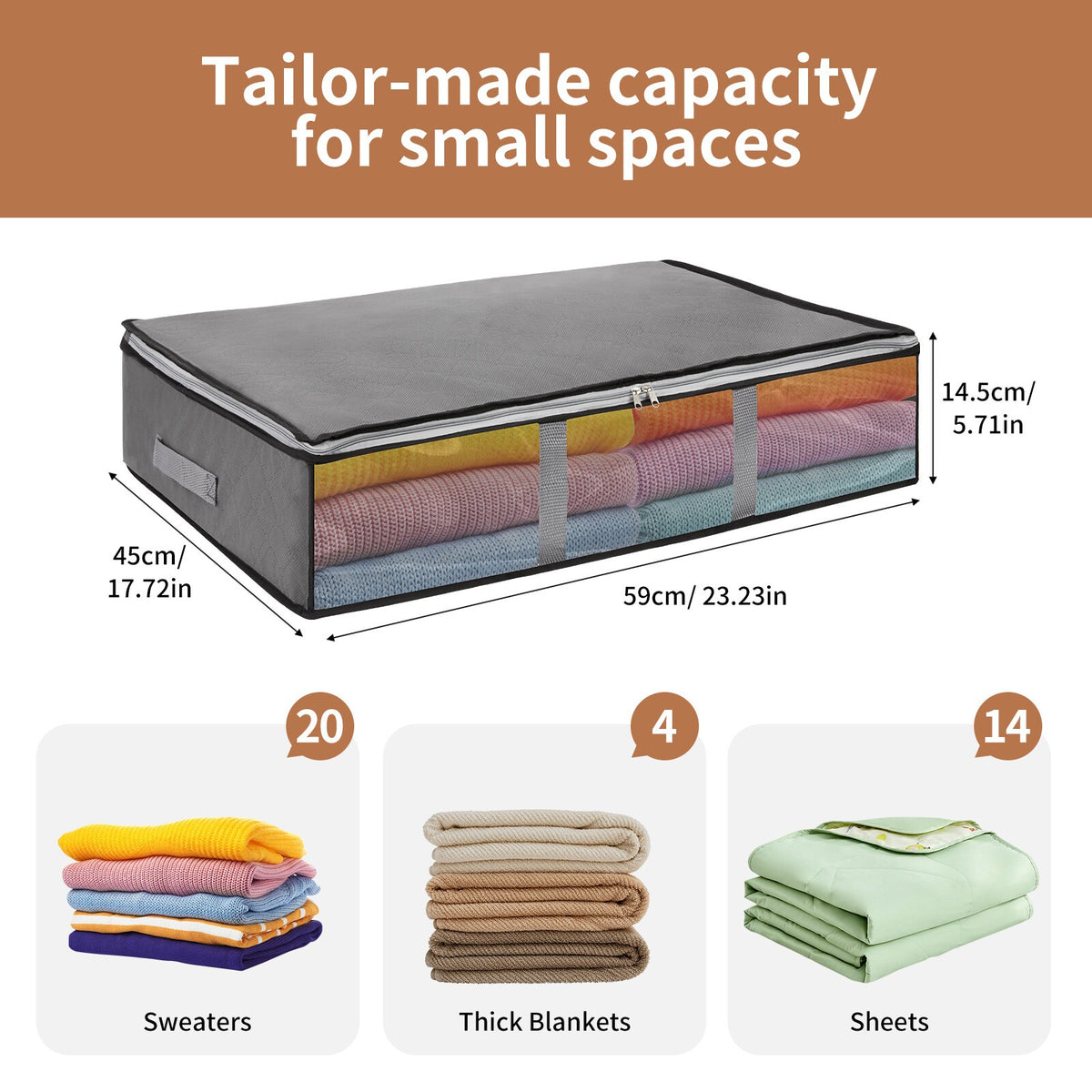 4 Pack Foldable Under-Bed Storage Boxes with Lid  Fabric Underbed Containers