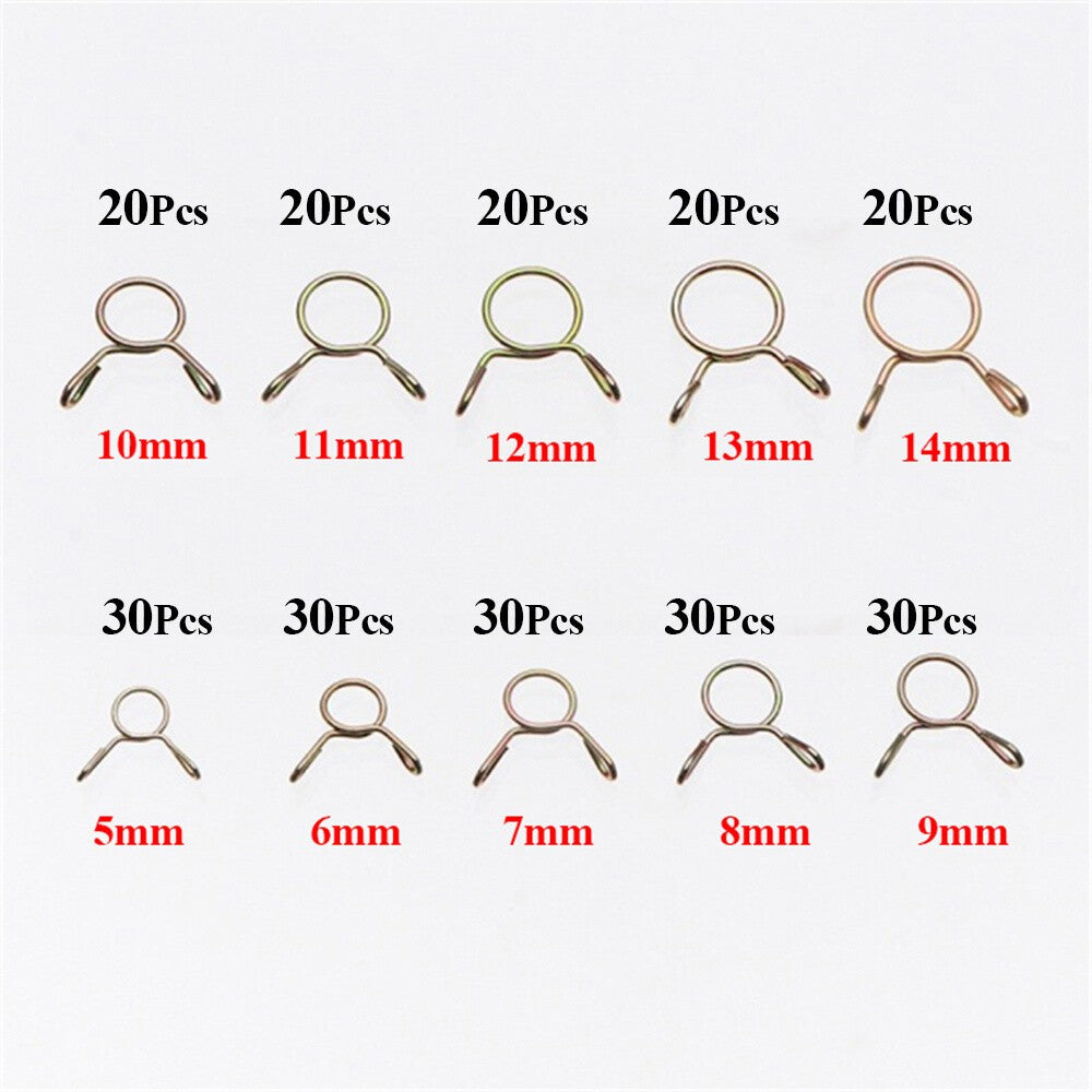 250Pcs Motorcycle Double Wire Spring Clamp Fuel Line Hose Tube Clips Assortment