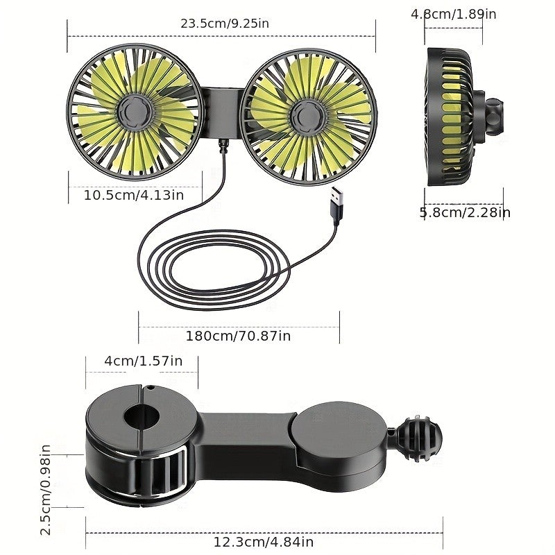 12V24V Car Back Row Multifunctional Adjustable High Wind Backrest Dual Head Fan