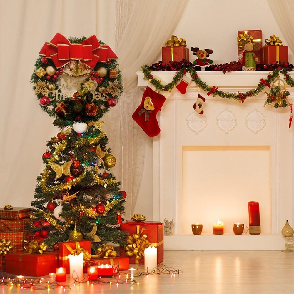 30CM Christmas Wreath With Bow Front Door Wreath Garland Xmas Hanging Decor UK