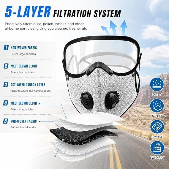 Reusable Carbon Filter Dust Mask with Adjustable Goggles, With 5-Layer Filter