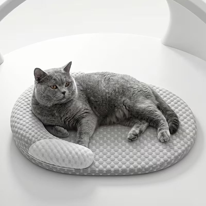 Summer Cooling Cat Bed, Breathable Dog Bed with Raised Neck Pillow Cooling Mat
