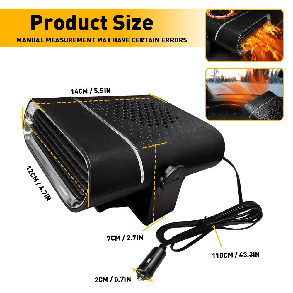 12V 150W Electric Heating Car Van Heater Defogger Demister Cooler Fan Portable