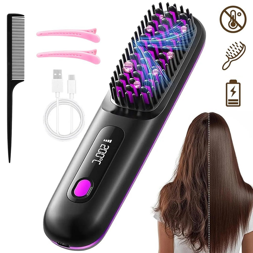 Portable Hair Straightener Brush Antiscald Hair Cordless Hair Straightener Brush