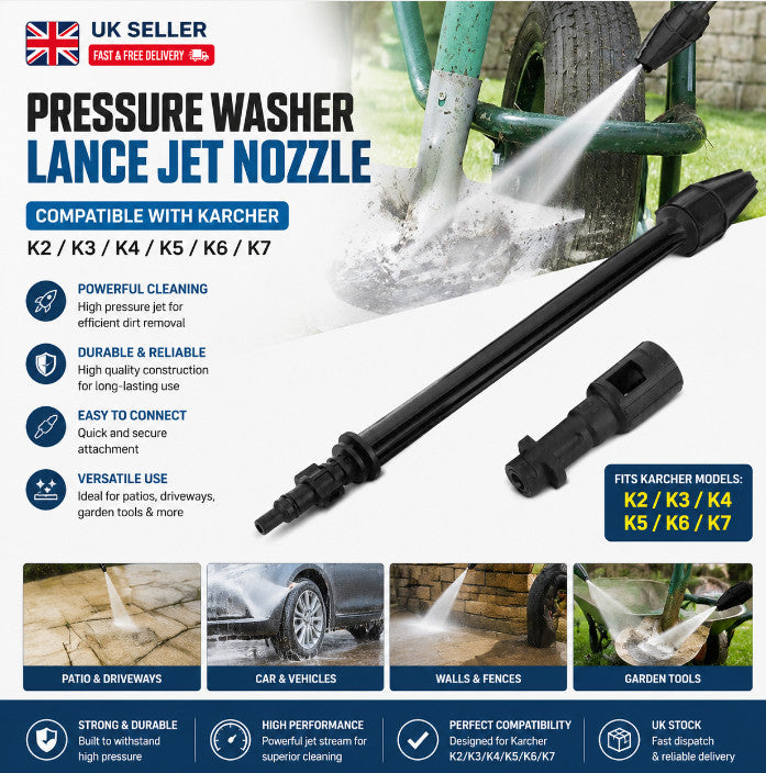 170 Bar Pressure Washer Lance Dirt Blaster Turbo Nozzle Kit for Karcher K2-K7 UK