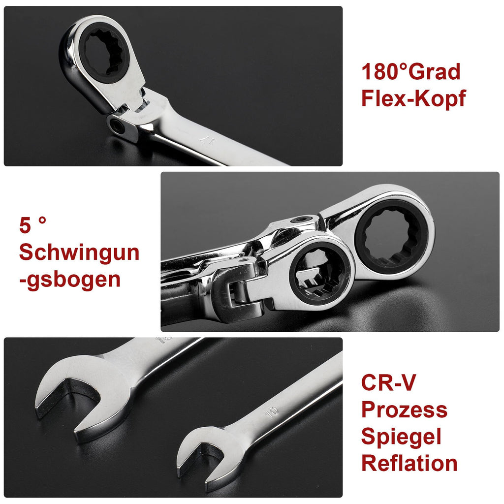 12pcs Metric Ratchet Flexible Spanner Set 8-19mm Combination Wrench Spanners