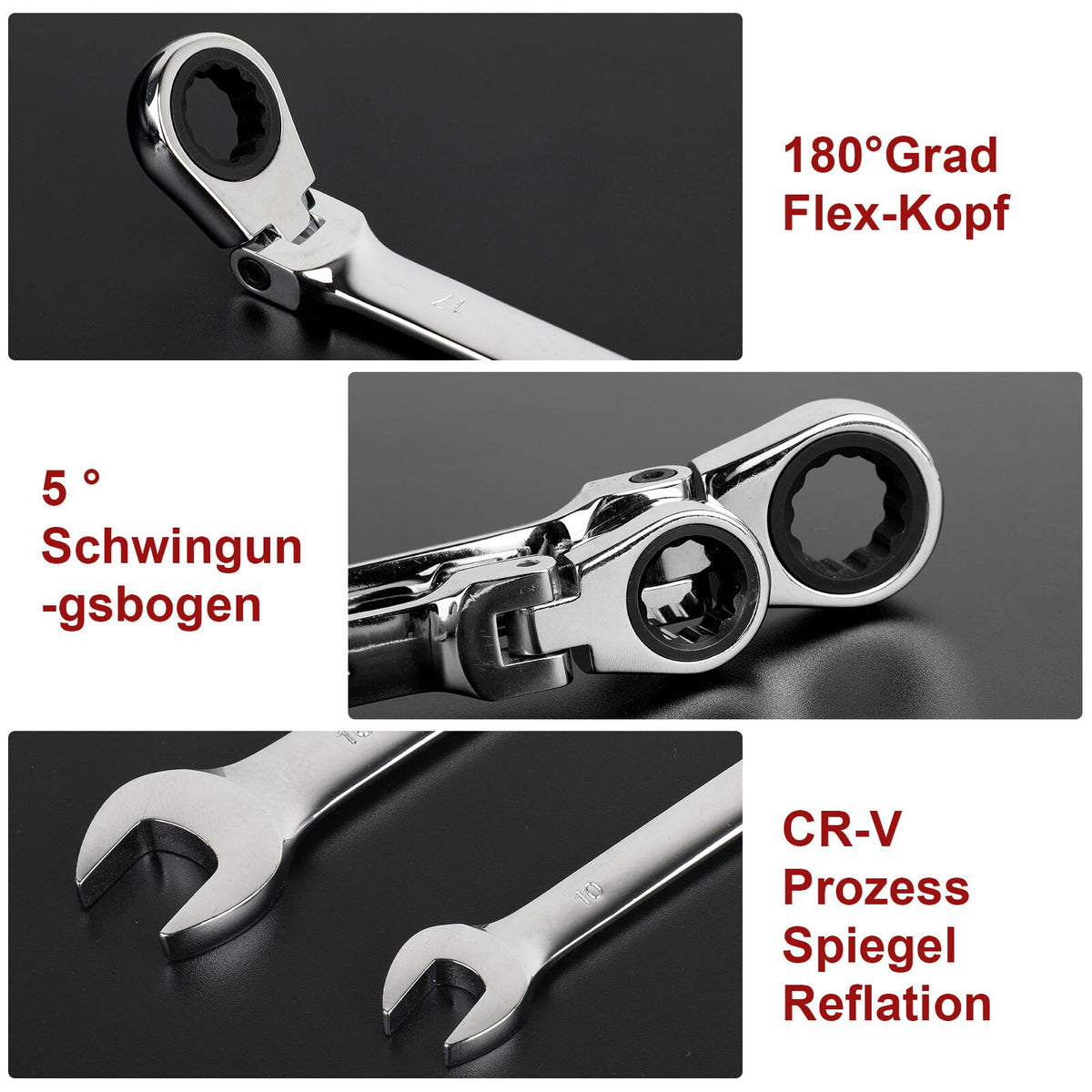 12pcs Metric Ratchet Flexible Spanner Set 8-19mm Combination Wrench Spanners