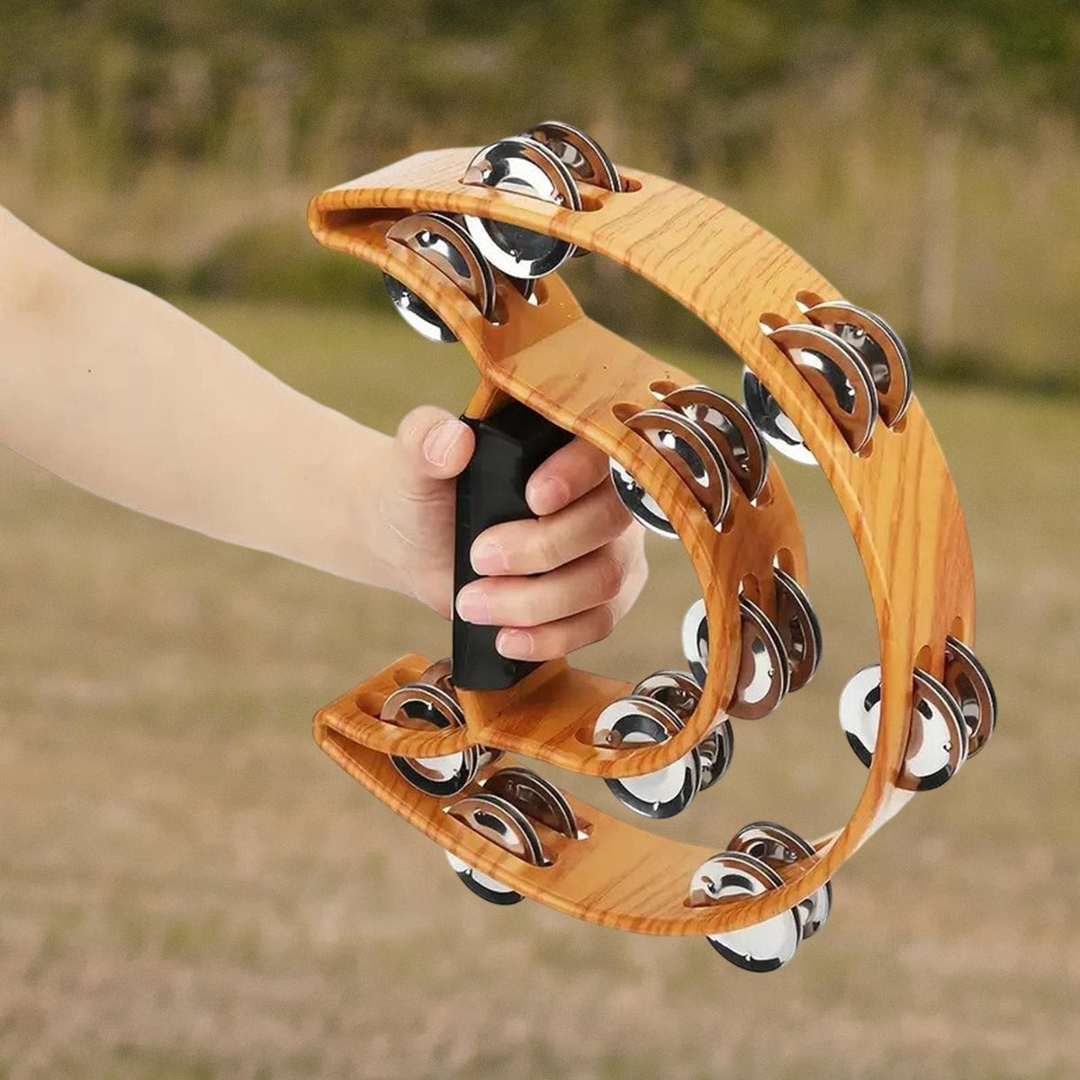 Double Row Tambourine Half Moon Tambourine Portable Clear Sound Ergonomic Grip