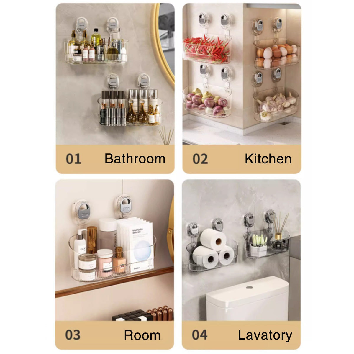 Bathroom Shampoo Storage Shelves Powerful Suction Cup Storage Rack for Bathroom