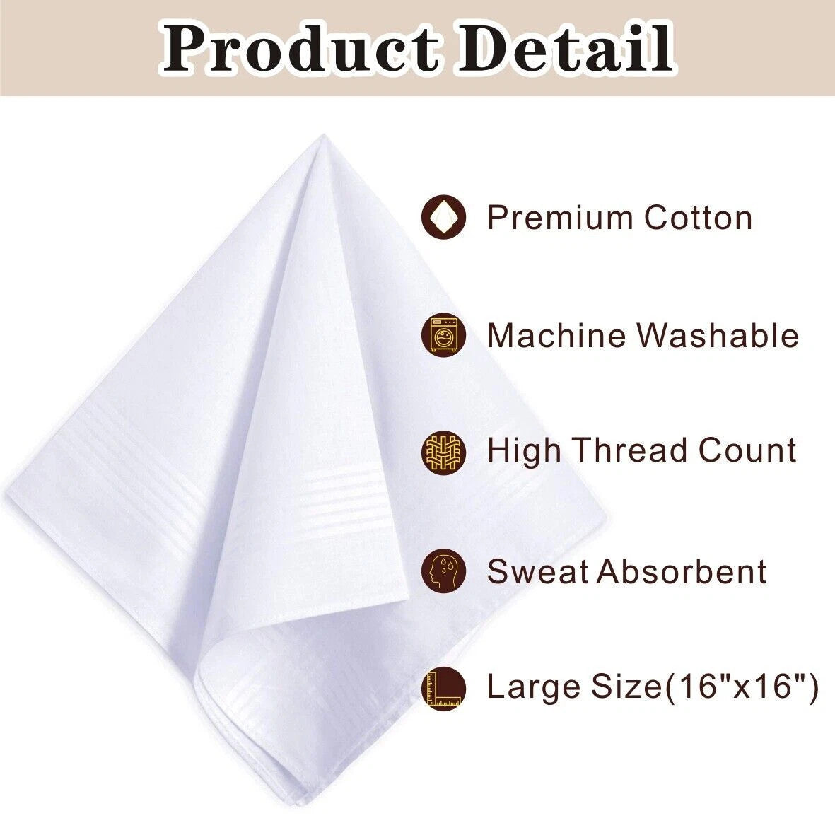 24PCS Mens Large White Square Handkerchief Soft Cotton Hankies Hankerchiefs  UK