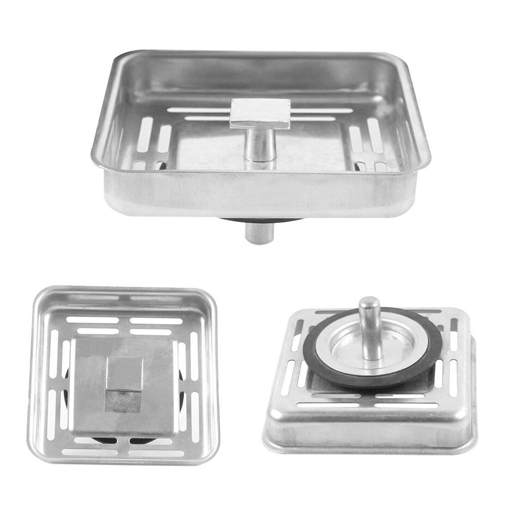 Square Stainless-Steel Kitchen Sink Strainer Drainer Post Stopper Waste-Plug