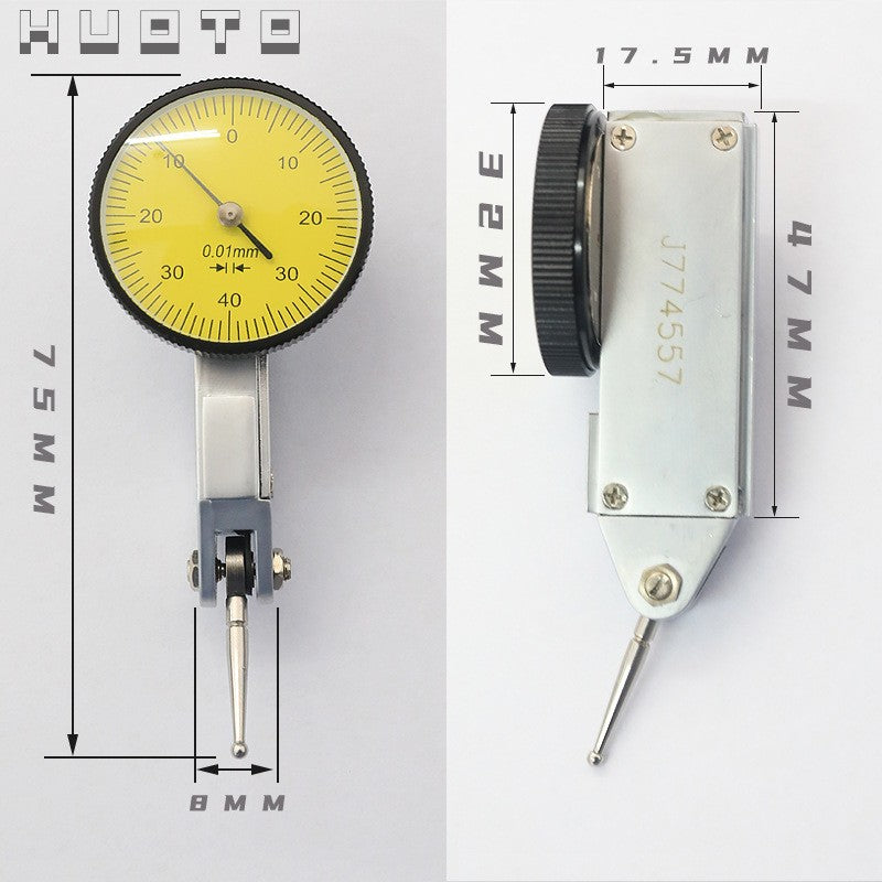 0-0.8mm Lever Dial Test Indicator 0.01mm Precision Dovetail Rails Dial Gauge DTI
