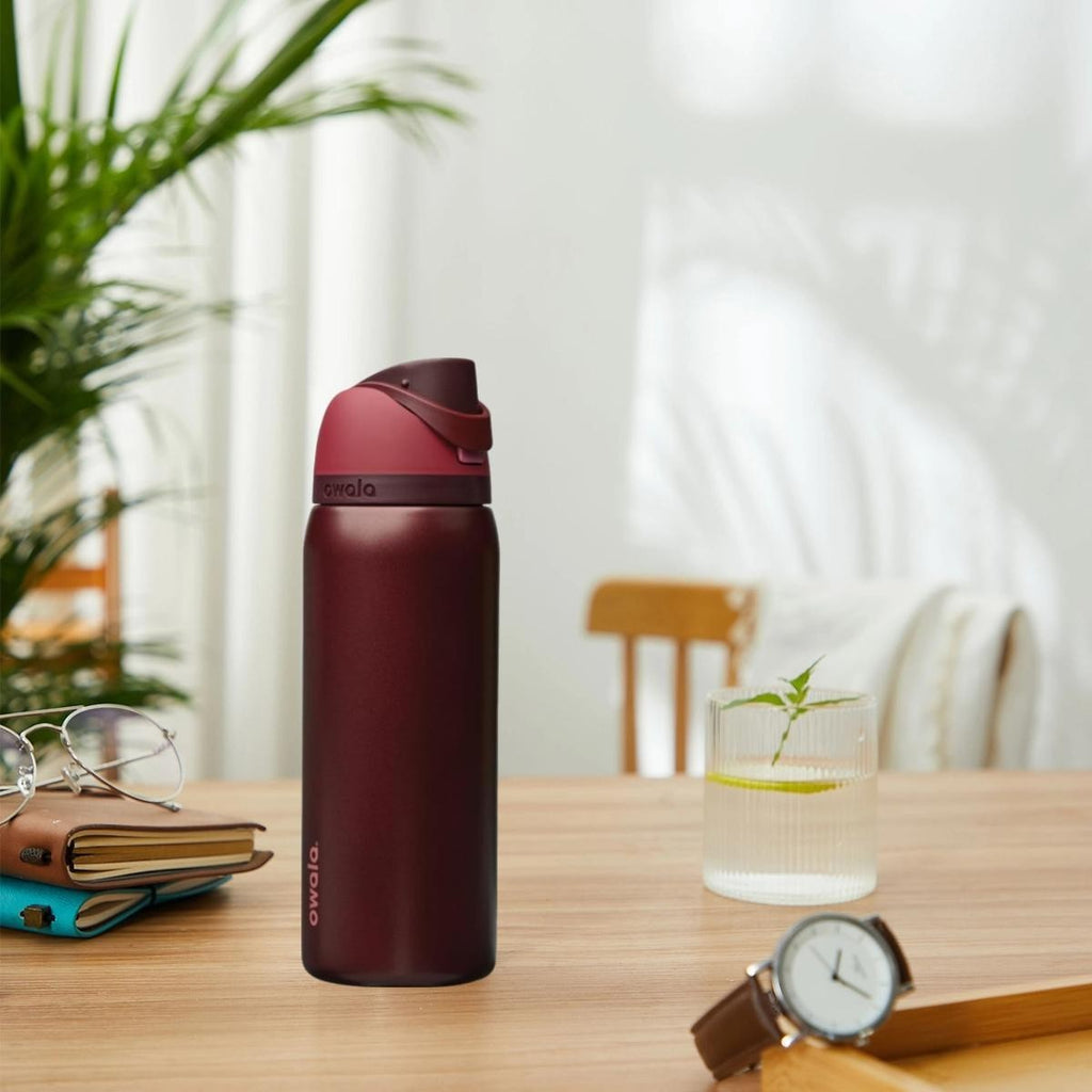 Stainless Steel Water Bottle Freesip 32oz Insulated- Black Cherry Portable