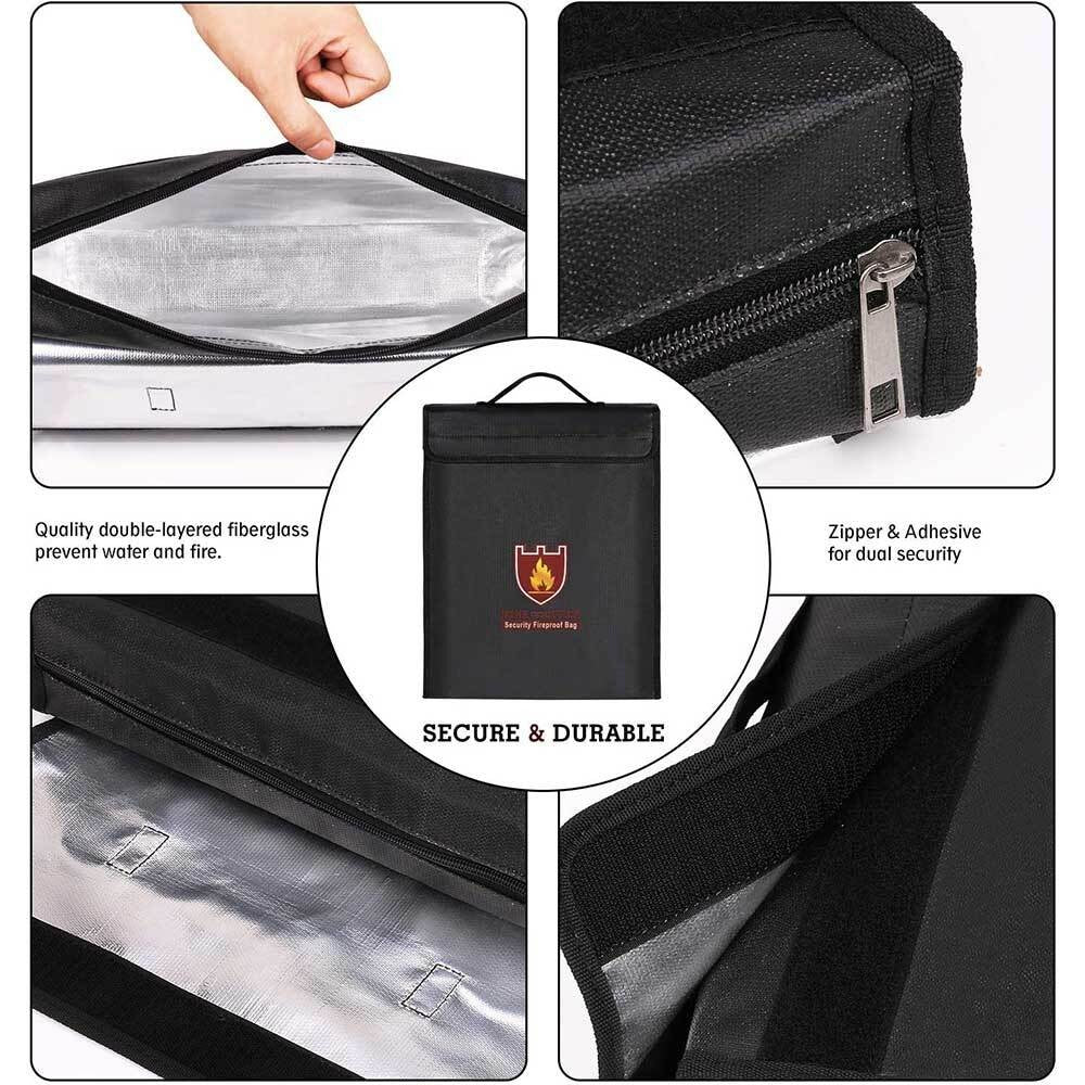Fireproof Pouch Waterproof Document Bag File Envolope Safe Storage Cash Box Bag