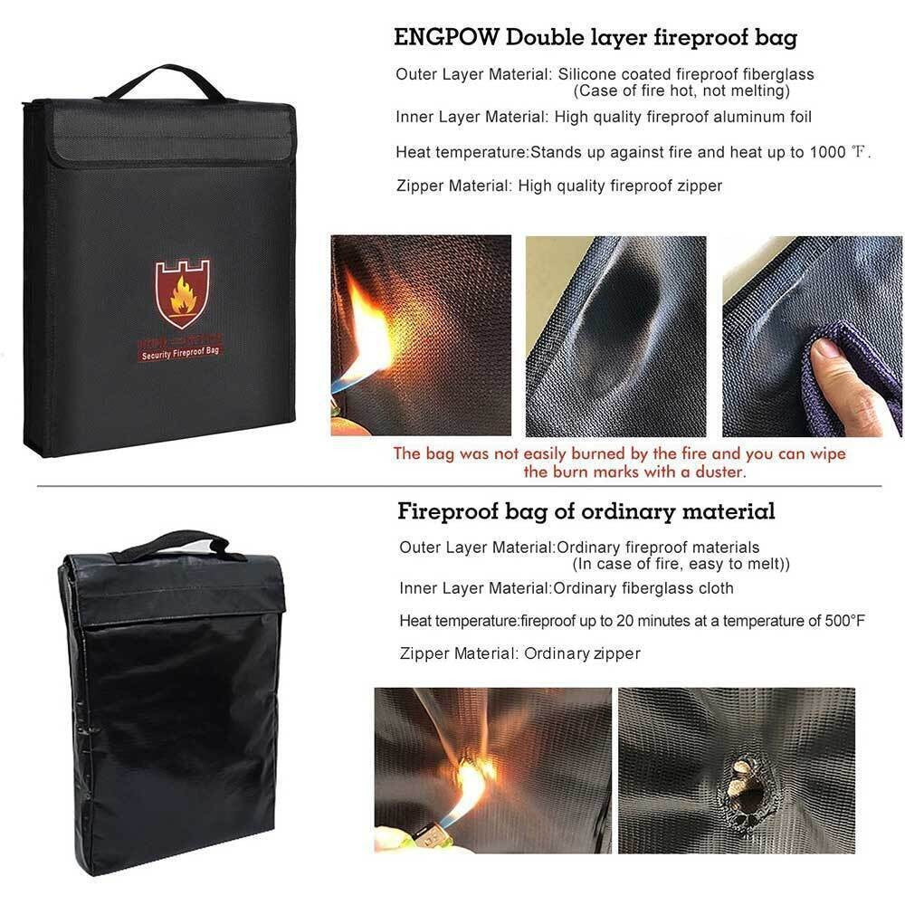 Fireproof Waterproof Document Bag Secret File Protect Pouch Money Safe Handbag