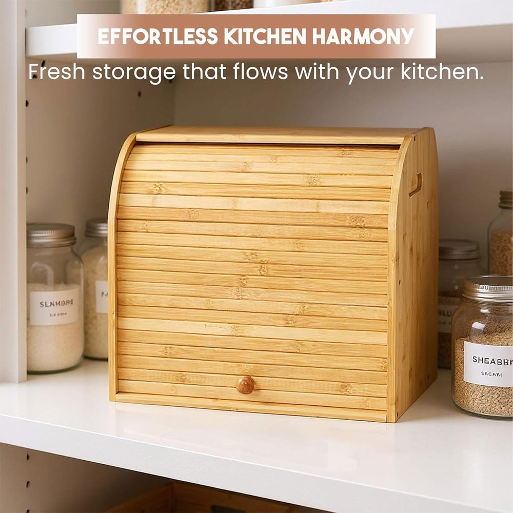 2 Tier Bamboo Bread Bin Double Layer Kitchen Storage Container Loaf Bread Box UK