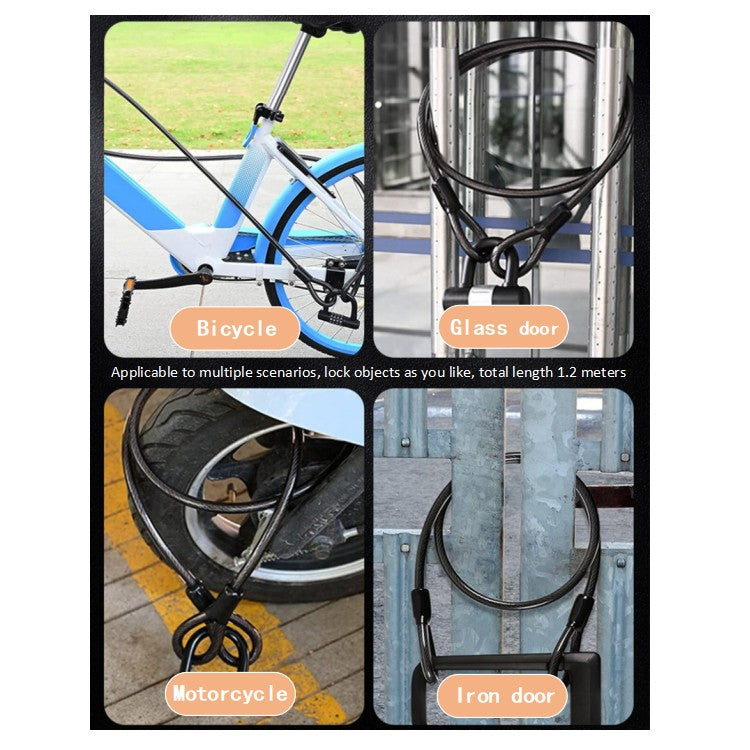 Bike Security Cable Lock - 1.2M Long and 12Mm Thick Heavy Duty Black Cable UK