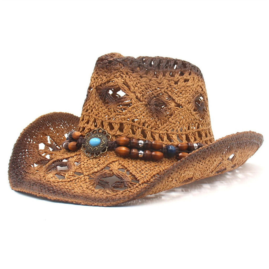 Straw Cowboy Hat Summer Sun Mens Womens Ladies Panama Natural Hats UK Hot