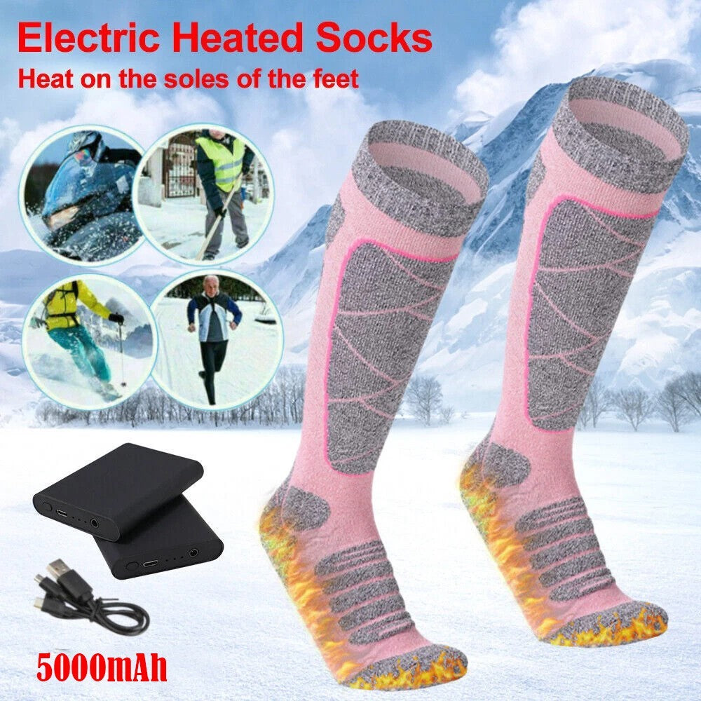 5000mAh Electric Heated Socks Foot Winter Warmer Sock Rechargeable Battery Power