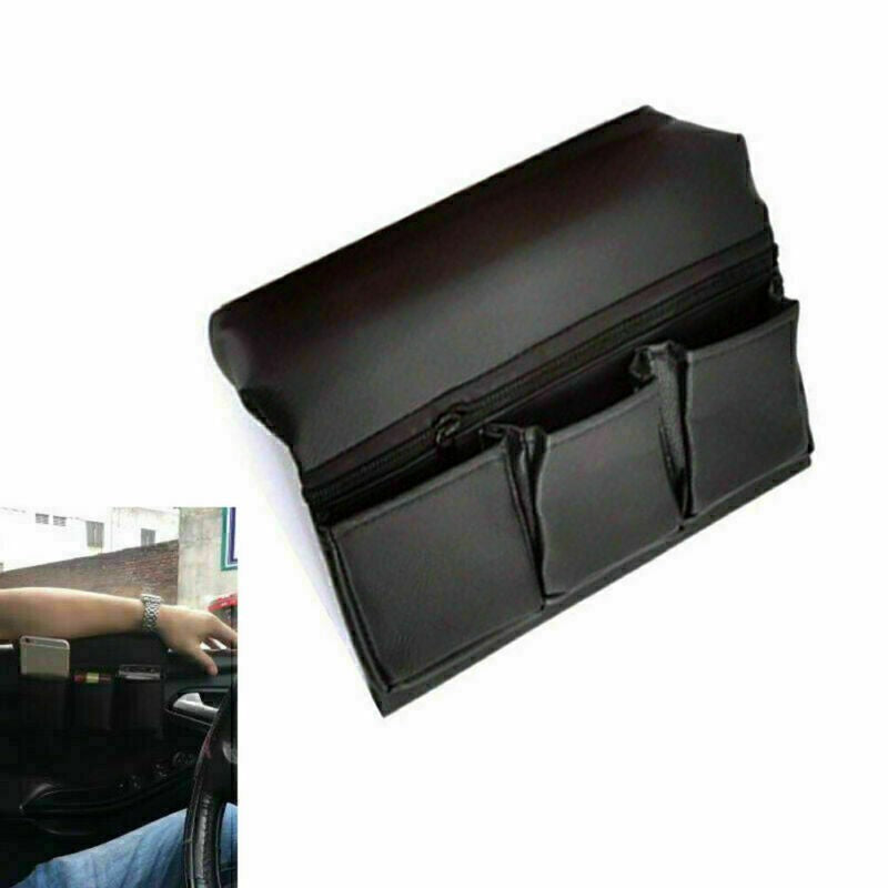 Car Window Armrest Hanging Bag Storage Box Pocket Organizer Phone Holder Black -