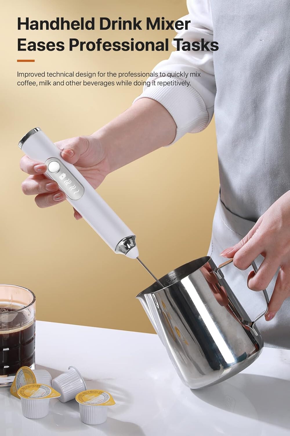 New USB Charging Hand Mixer Milk Frother Egg Beater For Coffee Frappe Drinks