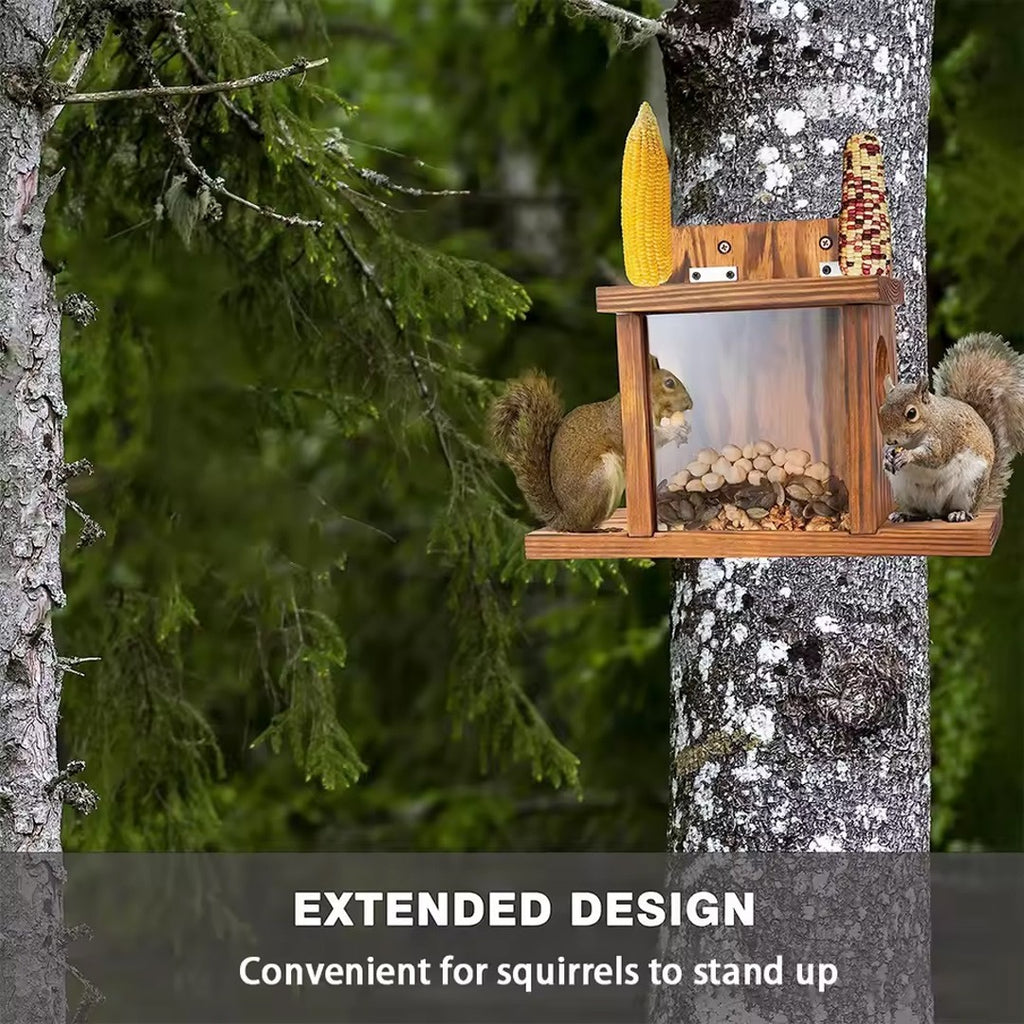 Carbonized Wood Squirrel Feeder Durable Squirrel House Box for Backyard Garden~
