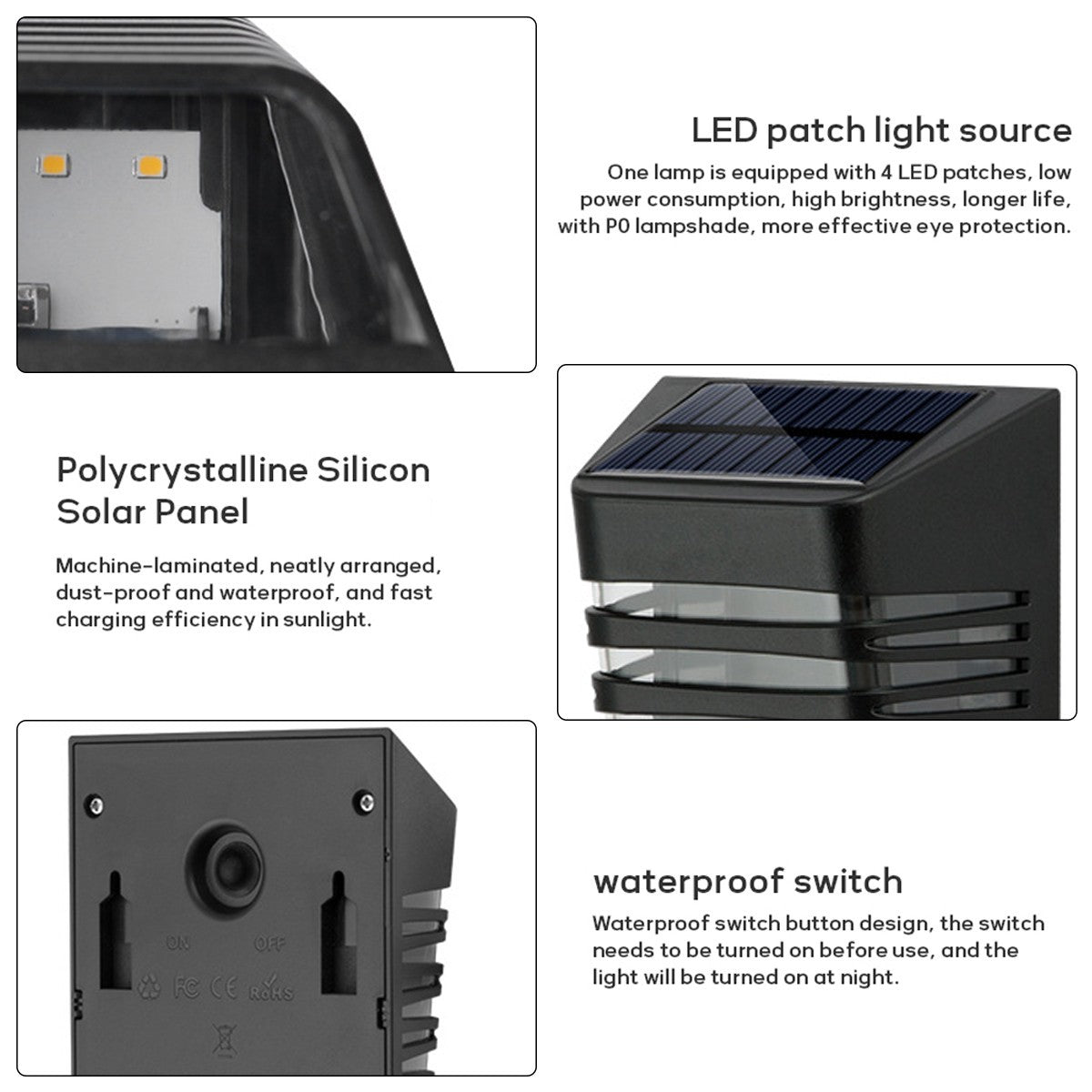 Solar Step Lights Outdoor Solar Fence Lights IP54 Waterproof Solar Deck