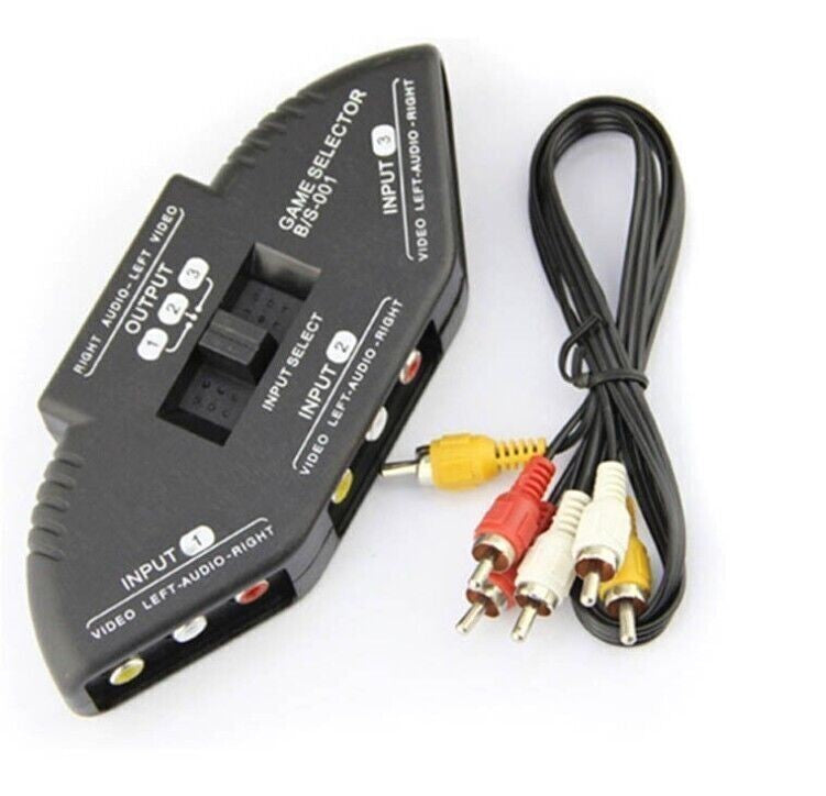 3 Way Audio Video AV Switch Multi Box Composite Selector With 2 FT Cable