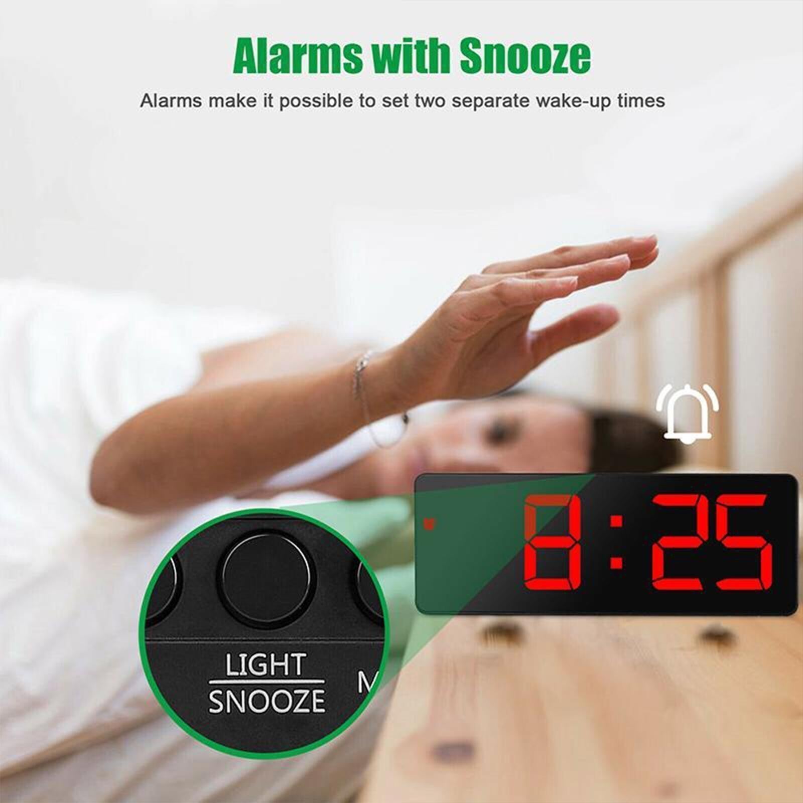 Digital LED Desk Alarm Clock Large Mirror Display USB Snooze Temperature Mode UK