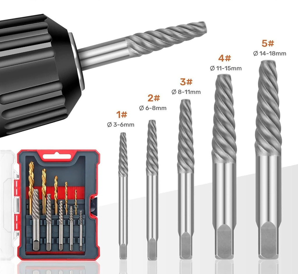 10Pc HSS Screw Extractor & Drill Bit Set Damaged Screw Stud Bolt Remover Tool