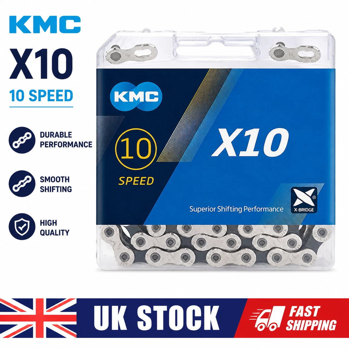 KMC 10 Speed Chain X10 Silver 116 Link Stretch-proof MTB Bicycle Road Univesal