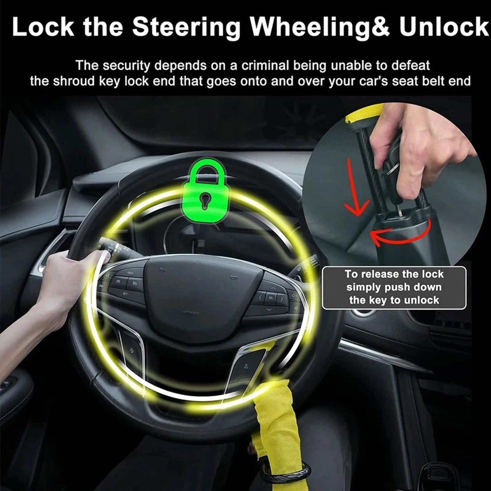 Seat Belt Lock Steering Wheel Lock Car Security Anti-Theft Device Accessory Keys